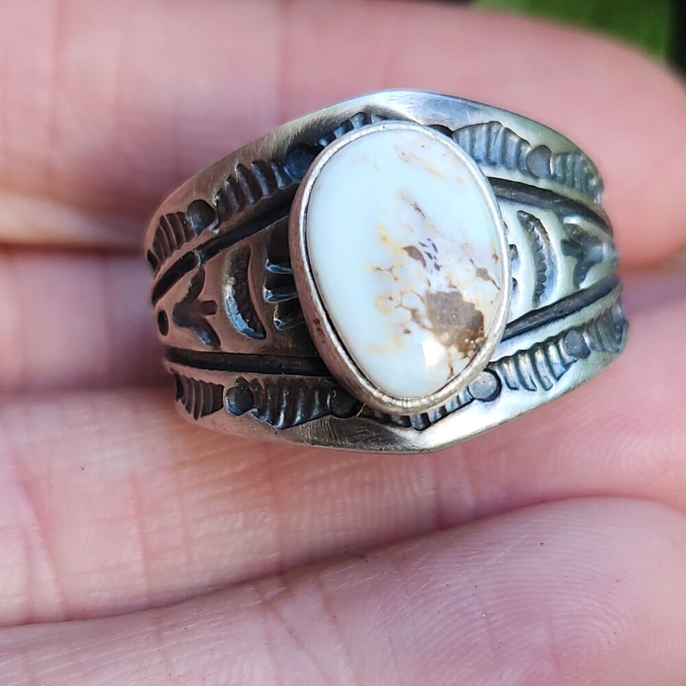 US Nevada Dry Creek Turquoise Ring Navajo handmade signed Melvin Francis szs 10